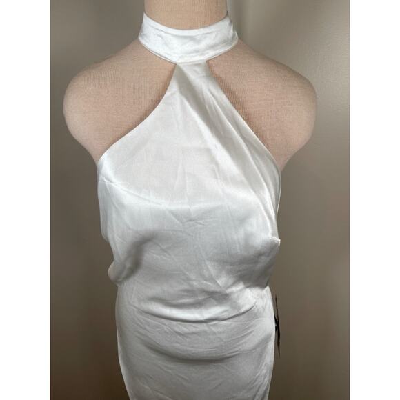 Retrofete Jagger Halterneck High Slit Open Back Satin White Maxi Dress Sz Small - Picture 4 of 9